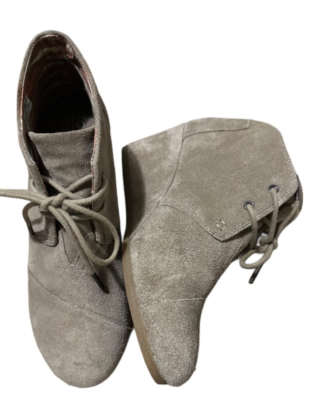 Toms Women's Kala Lace-Up Desert Wedge Suede Tan Boots